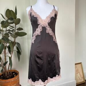Black DKNY slip dress with muted pink lace accents